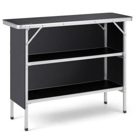 Folding Camping Table with 2-Tier Open Shelves for Outdoor BBQ (Color: black)